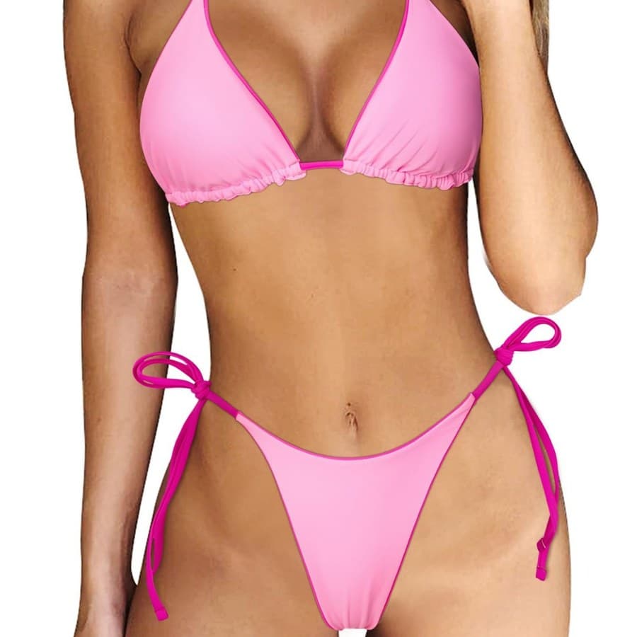 Triangel-Bikini mit Kontrastbändern